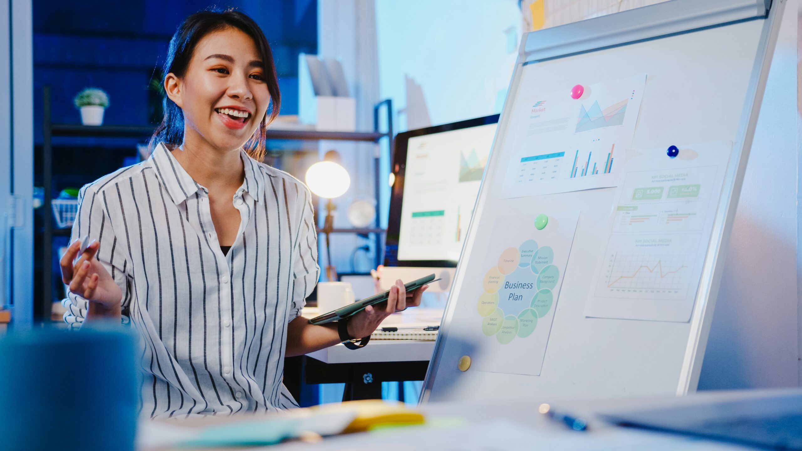 A woman preparing for a passionate presentation.