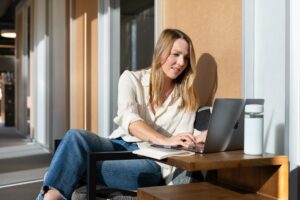 Woman working on her business on her laptop.